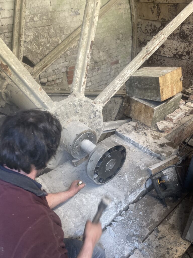 Fitting of new stub shaft to a heritage waterwheel